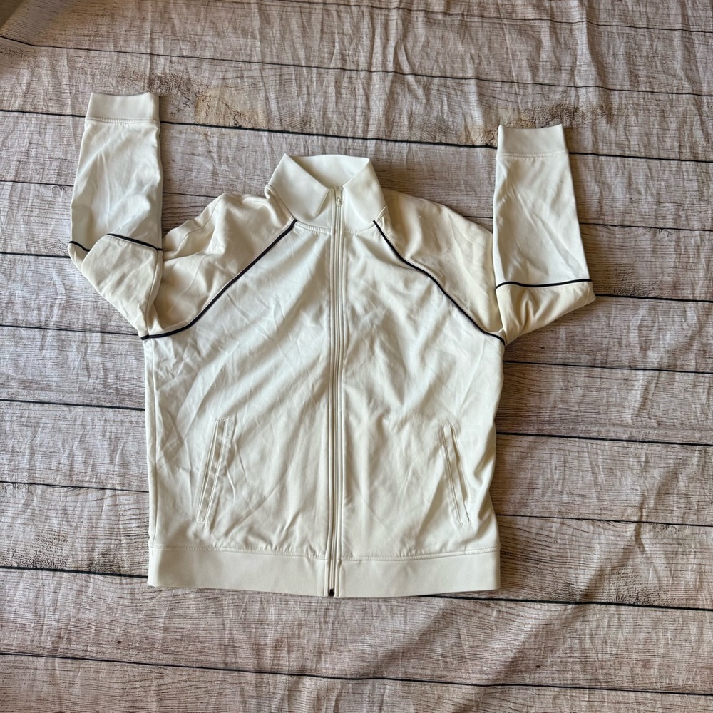 Vince Men's Leche Off White/Sail White Colorblock Full Zip Track Jacket Size XL